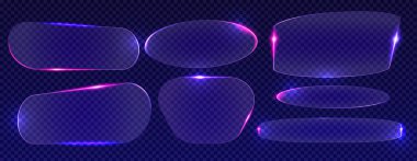 Soyut mavi neon ışık çerçeveleri şeffaf arkaplanda izole edildi. Yuvarlak kenarlı, web veya mobil uygulama arayüzü arayüzü tasarım elemanları ile farklı şekil sınırlarının vektör gerçekçi illüstrasyonuName