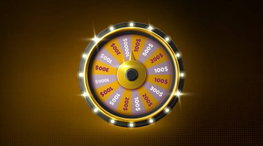 Kumarhane şans çarkı çevirme, şans oyunu aleti. Dönen daire, ödül değerleriyle işaretlenmiş renkli bölümlere bölünmüş. Gerçekçi parlak metalik çerçeve, kazanan bahis oynatıcı.