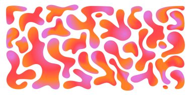 Canlı pembe, kırmızı ve turuncu renkte tuhaf sıvı gradyan şekiller. Düzgün kıvrımları, yuvarlak kenarları ve düzensiz hatları olan organik akış biçimleri. Modern soyut dinamik sıvı etkisi arka planı.