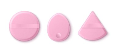 Temeli ve toz uygulaması için yuvarlak, gözyaşı damlası ve külah şeklinde pembe makyaj süngeri. Yumuşak matte yüzeyli yumuşak pastel kozmetik aletler. 3D güzellik aksesuarları..