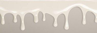 Eriyen dondurma tanecikleri - tatlı tatlı, süt ürünü veya donmuş yoğurt tasarımı için gerçekçi boya şeklinde damlayan beyaz sıvı. Kremalı krema ya da malzeme dokusu.