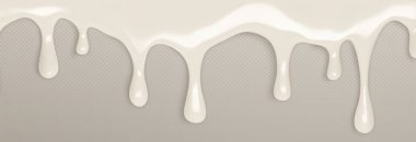 Dondurma sınırının erimesi şeffaf arka planda izole edilmiş. Beyaz boya damlalarının gerçekçi bir temsili, dikişsiz erimiş vanilyalı tatlı çerçevesi, tatlı süt yoğurdu akışı, kremalı jöle dokusu