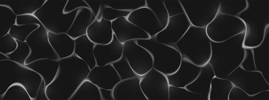 Siyah su yakıcı ışık deseni - beyaz dalgalar soyut dalgalarla karanlık yüzeye yansıyor. Sıvı optik efekt arka planlar, duvar kağıtları ve modern grafik tasarımı için düzgün eğriler