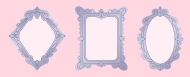 Zarif barok detaylara sahip antik ayna çerçevesi koleksiyonu - klasik iç tasarım veya retro tarzı fotoğraf gösterimleri için elmas, dikdörtgen ve oval şekillerde klasik dekoratif kenarlar.