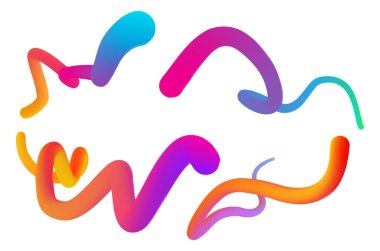 Sıvı eğrili geometrik gökkuşağı gradyan kurdele şekilleri - modern grafik tasarımı için pürüzsüz eğimli soyut dalgalı elementler. Yaratıcı projeler için dinamik dalgalı çizgiler ve dekoratif girdaplar
