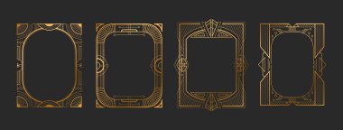 Art deco gatsby çerçeve seti - zarif çizgili altın geometrik kenarlar, 1920 'lerin klasik dekoratif dikdörtgenleri lüks davetiyeler, sertifikalar veya retro tasarım için dekoratif unsurlar