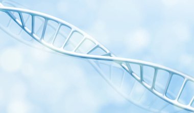 Bilimsel araştırma sunumları için mavi gradyan arka planda beyaz DNA sarmal yapısı. Yumuşak gölgeleri ve temiz çizimi olan çift sarmal model. Tıbbi genetik görselleştirme değeri.
