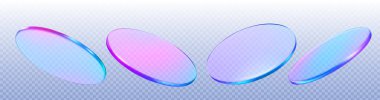 Yanardöner gradyan ile holografik 3d podyum diskleri - pembe mavi mor spektrumlu yuvarlak platformlar, ürün gösterimi, sunumu veya modern dijital vitrin için şeffaf sahne unsurları.