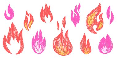 Sokak sanat tasarımları için duvar yazısı desenli ateş ve alev elementleri çizmiş. Logolar, posterler, kentsel grafikler ve dövme kavramları için sert fırça darbesi tarzında canlı tonlarda dinamik alevler.