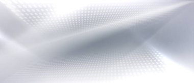 Gri teknolojili arka plan, nokta desenli ve modern dijital tasarım için akan ışık. Parlak aydınlatma ve pürüzsüz eğimle soyut yarım ton dokusu. Sunumlar için çağdaş duvar kağıdı.