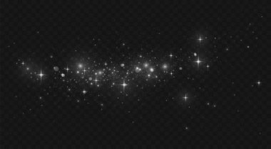 Parlayan parçacıklar ve parlak parıltılarla ışıldayan yıldız ışıltısı efekti, şenlikli tasarımlar veya büyülü örtüler için arka planda. Hafif ışık patlamaları ve noktalarla siyah bg 'ye saçılmış parlak noktalar..