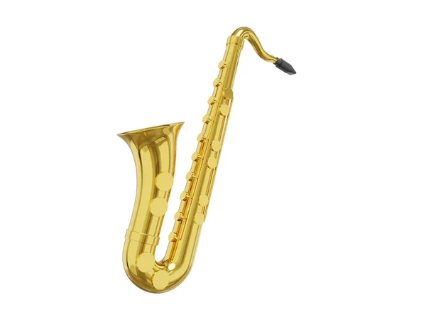 Saxophone Gold Metal Hudební Nástroj Strany Vykreslování Ikona Bílém Pozadí — Stock fotografie
