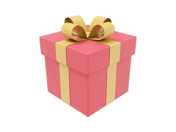 Реалистичная Красная Подарочная Коробка Желтой Лентой Рендеринг Икона Белом Фоне — стоковое фото