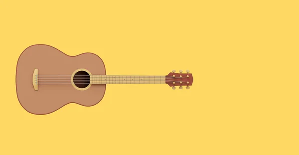 Guitarra Acústica Realista Vista Frontal Renderização Ícone Fundo Amarelo Espaço — Fotografia de Stock