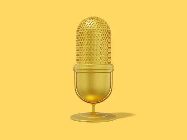 Modern Microphone Minimalist Cartoon Gold Icon Yellow Background Rendering — Stock Photo, Image