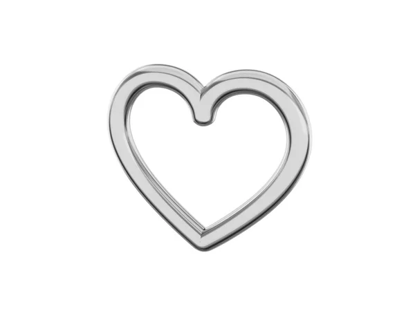 玩具金属心脏 爱情的象征 银单色 在白色坚实的背景上 右边的视图 3D渲染 — 图库照片