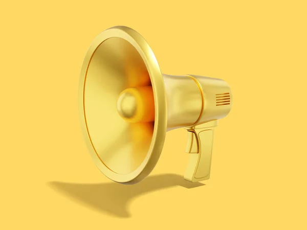 Золотий Мегафон Жовтому Тлі Пристрій Підсилення Звуку Візуалізація — стокове фото