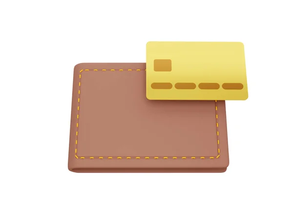 带有白色背景信用卡的封闭式皮夹 付款概念 3D渲染 — 图库照片