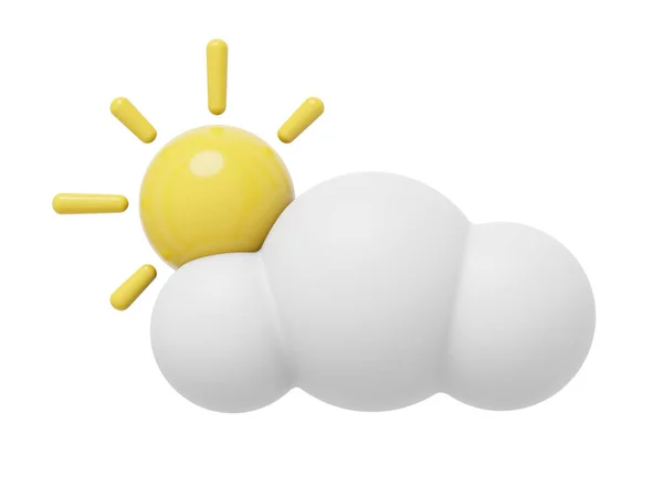 Nube Blanca Dibujos Animados Con Sol Representación Icono Sobre Fondo — Foto de Stock