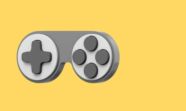 最小的游戏控制器 黄色背景上的灰色图标 带有文字的空格 3D渲染 — 图库照片