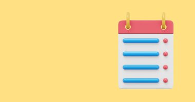 Takvim ödevini çevir. 3 boyutlu görüntüleme. Sarı arkaplanda simge, metin için boşluk