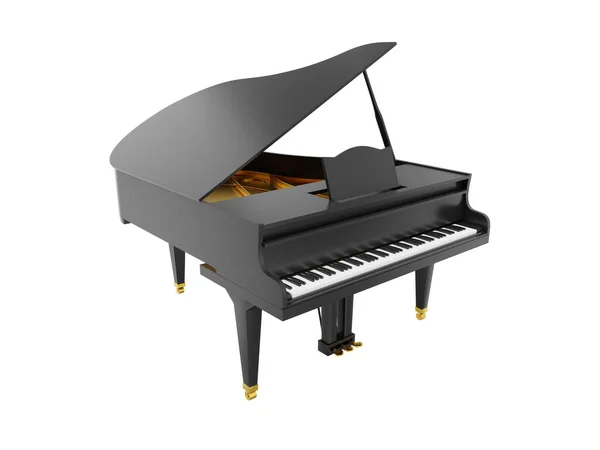 Gerçekçi Siyah Kuyruklu Piyano Müzik Aleti Görüntüleme Beyaz Arkaplanda Simge — Stok fotoğraf