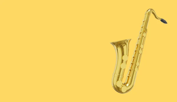 Saxofone Metal Dourado Instrumento Musical Lado Renderização Ícone Fundo Amarelo — Fotografia de Stock