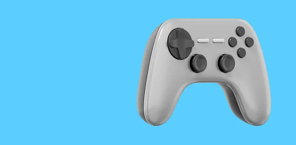 现实的游戏控制器 蓝色背景上的灰色图标 带有文字的空格 3D渲染 — 图库照片