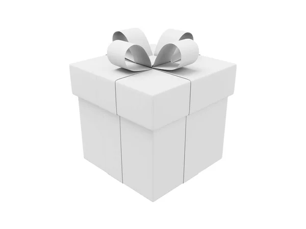 Реалистичная Белая Подарочная Коробка Лентой Рендеринг Икона Белом Фоне — стоковое фото