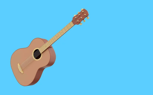 Guitarra Acústica Realista Renderização Ícone Fundo Azul Espaço Para Texto — Fotografia de Stock