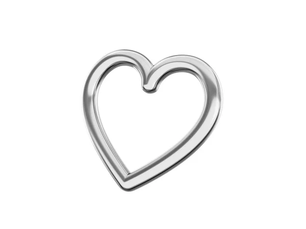 Metalowe Serce Srebrny Pojedynczy Kolor Symbol Miłości Białym Monochromatycznym Tle — Zdjęcie stockowe