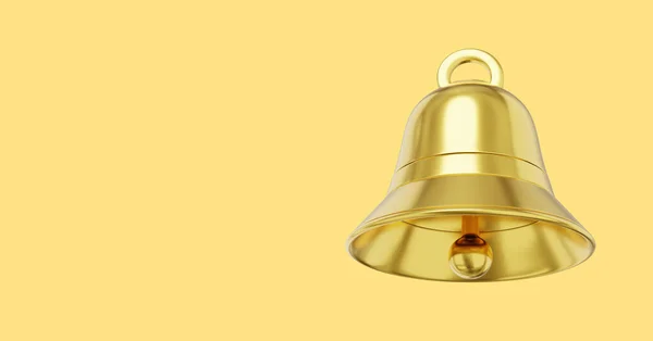 Ouro Metal Bell Símbolo Notificação Renderização Ícone Fundo Amarelo Espaço — Fotografia de Stock