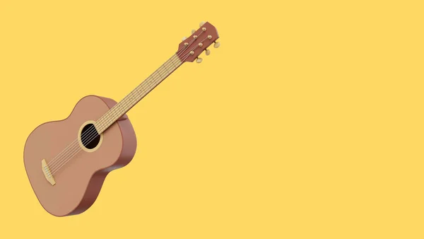 Realistic Acoustic Guitar Rendering Icon Yellow Background Space Text — Stock Photo, Image