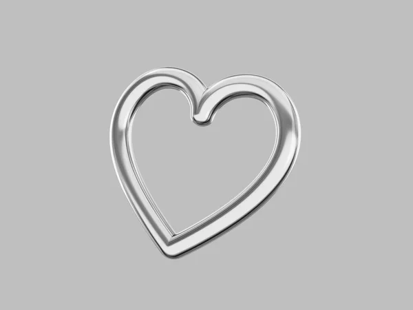 玩具金属心脏 银单色 爱情的象征 在一个坚实的灰色背景 底部的观点 3D渲染 — 图库照片