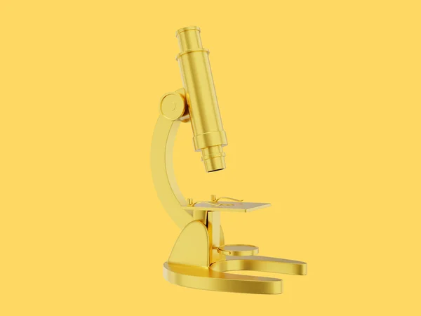 Microscopio Realista Oro Representación Icono Sobre Fondo Amarillo — Foto de Stock