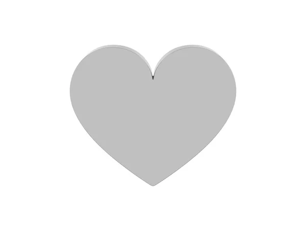 扁平的金属心脏 爱情的象征 银一样的颜色 在白色的背景上 前面的景色3D渲染 — 图库照片