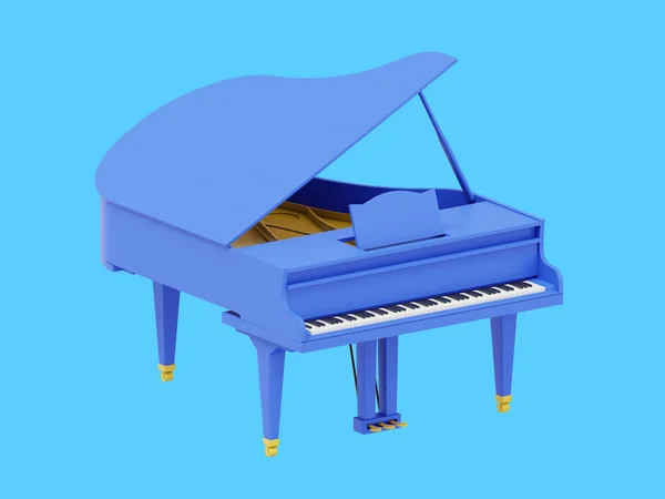 Blue grand piano, musical instrument. 3d rendering. Icon on blue background