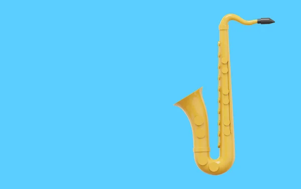 Gele Saxofoon Muziekinstrument Weergave Pictogram Blauwe Achtergrond Ruimte Voor Tekst — Stockfoto