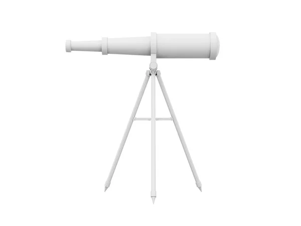 ホワイト望遠鏡 サイドビュー 3Dレンダリング 白地のアイコン — ストック写真