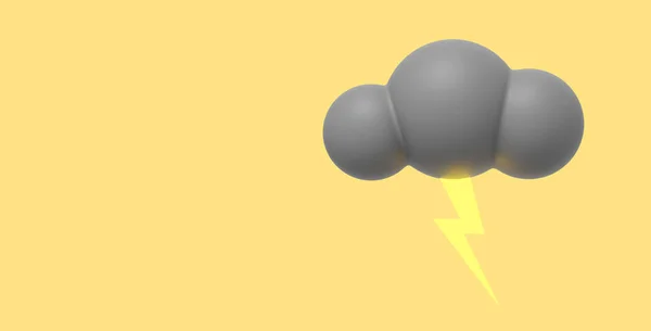 雷と灰色の漫画の雲 3Dレンダリング 黄色の背景のアイコン テキストのスペース — ストック写真