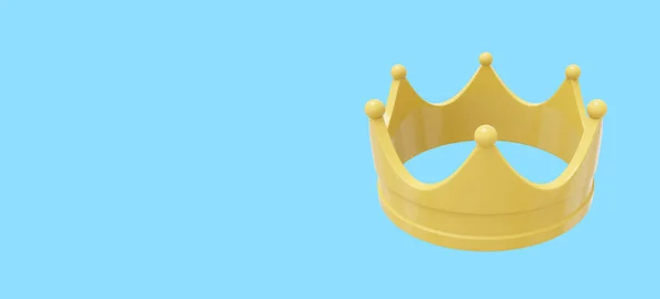 黄色の漫画王室の王冠 パワーの象徴 トップビュー 3Dレンダリング 青い背景のアイコン テキストのスペース — ストック写真