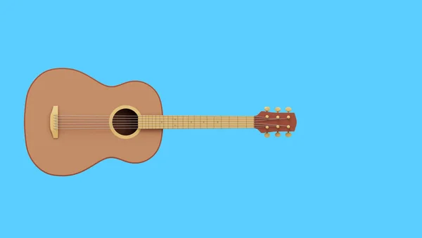 リアルなアコースティックギター フロントビュー 3Dレンダリング 青い背景のアイコン テキストのスペース — ストック写真