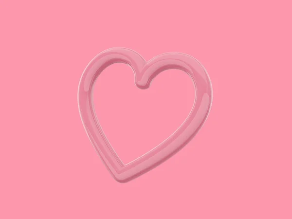 玩具的心脏 粉红一种颜色 爱情的象征 粉红扁平的背景 底部的观点 3D渲染 — 图库照片