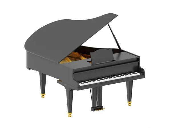 Gerçekçi Siyah Kuyruklu Piyano Müzik Aleti Görüntüleme Beyaz Arkaplanda Simge — Stok fotoğraf