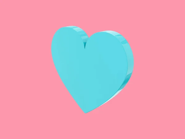 心臓が平らだ 愛の象徴 ブルーのモノカラー しっかりピンクの背景に 右側の景色 3Dレンダリング — ストック写真