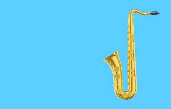 Szaxofon Arany Fém Hangszer Renderelés Ikon Kék Háttérrel Hely Szövegnek — Stock Fotó