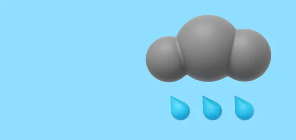 雨と灰色の漫画の雲 3Dレンダリング 青い背景のアイコン テキストのスペース — ストック写真
