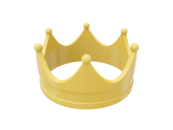 黄色の漫画王室の王冠 パワーの象徴 トップビュー 3Dレンダリング 白地のアイコン — ストック写真