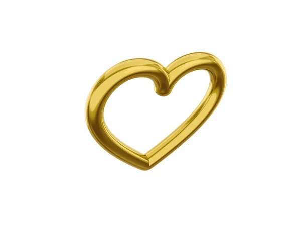 玩具金属心脏 金色的一种颜色 爱情的象征 在白色平坦的背景上 顶部视图 3D渲染 — 图库照片