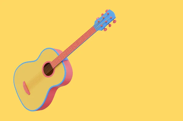 Multicolored Acoustic Guitar Rendering Icon Yellow Background Space Text — Stock Photo, Image